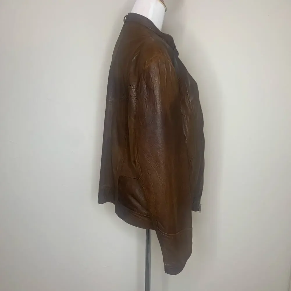 Vintage Grunge Brown Leather Bomber Jacket Sz 46 XL